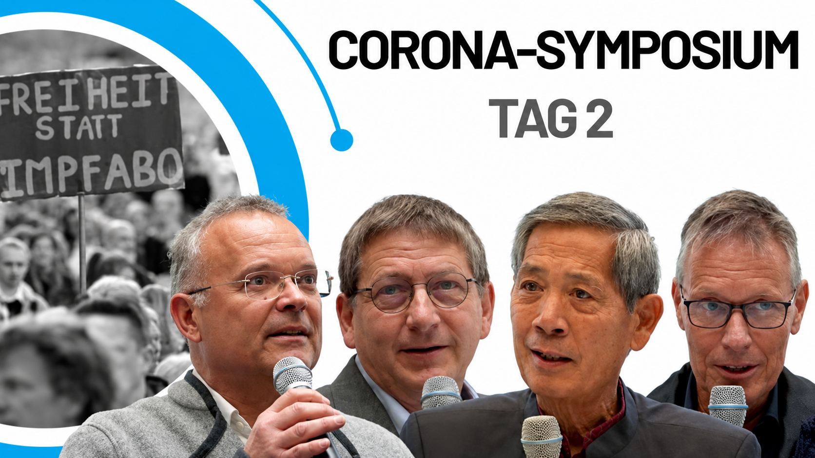 Grafische Zusammenstellung mit vier Rednern des zweiten Corona-Symposiums, Tag 2